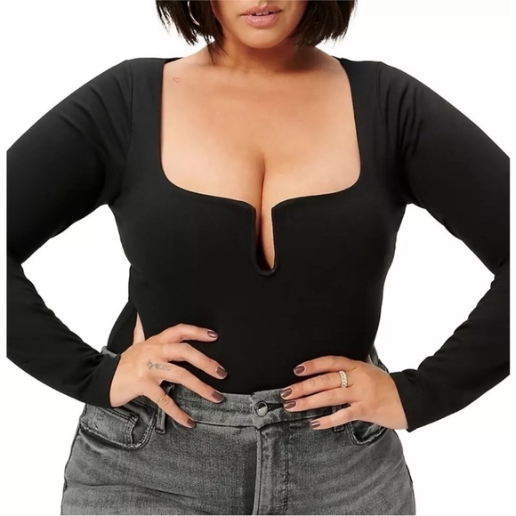 Good American NWT Stretch Jersey U-Ring Black Bodysuit! Size 3XL